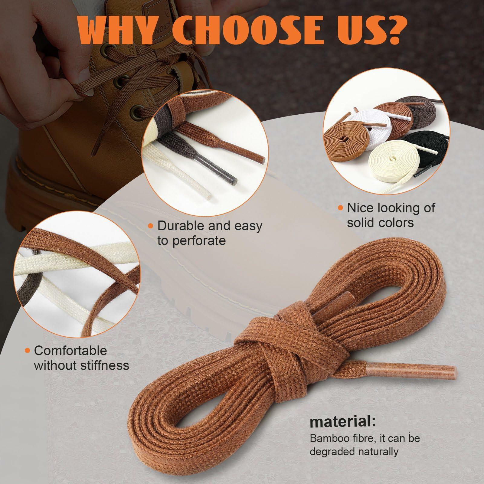 Handshop 2 Pairs Flat Waxed Shoe Laces 7mm Wide Beige 180cm