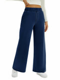 FireSwan Women's Wide Leg Jeans Mid Rise Elastic Waist Dark Wash