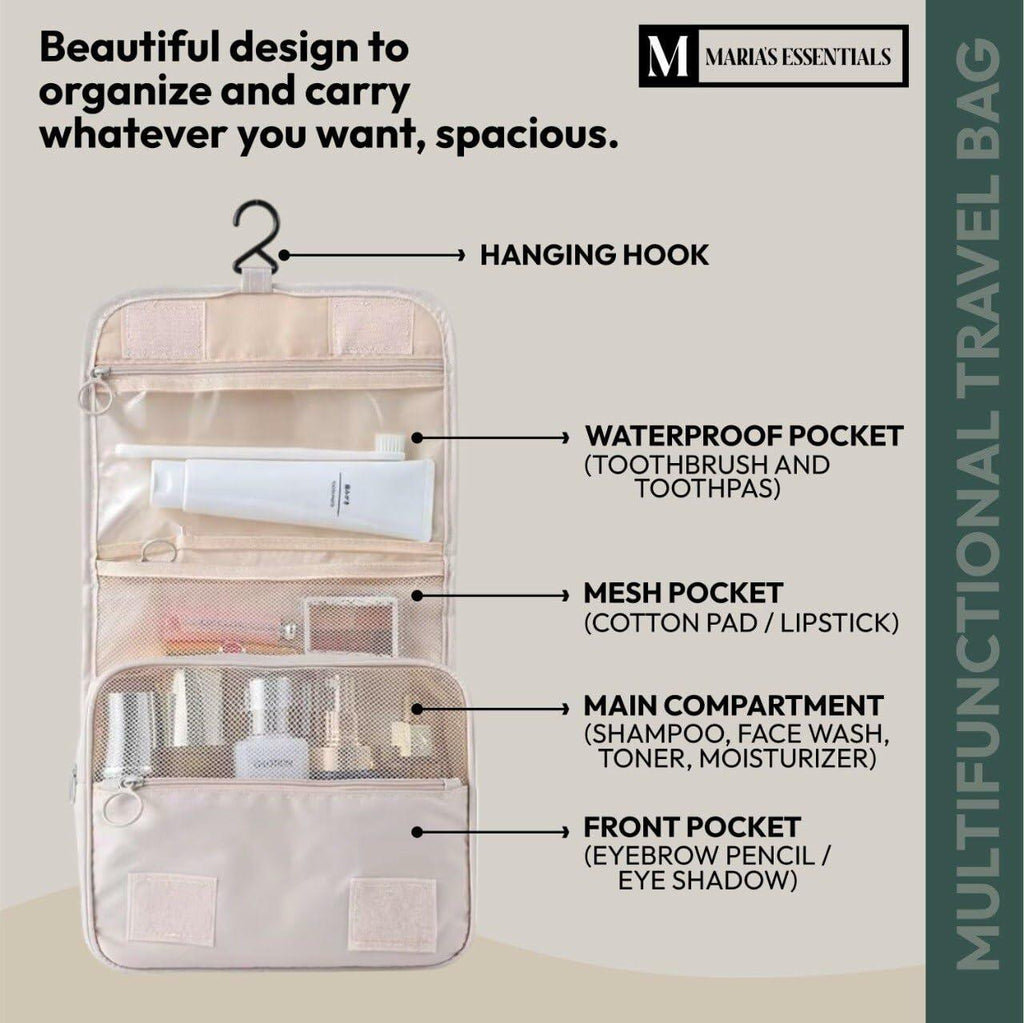 MARIA'S ESSENTIAL Makeup Bag Dual Facial Brush Medium Travel Organizer