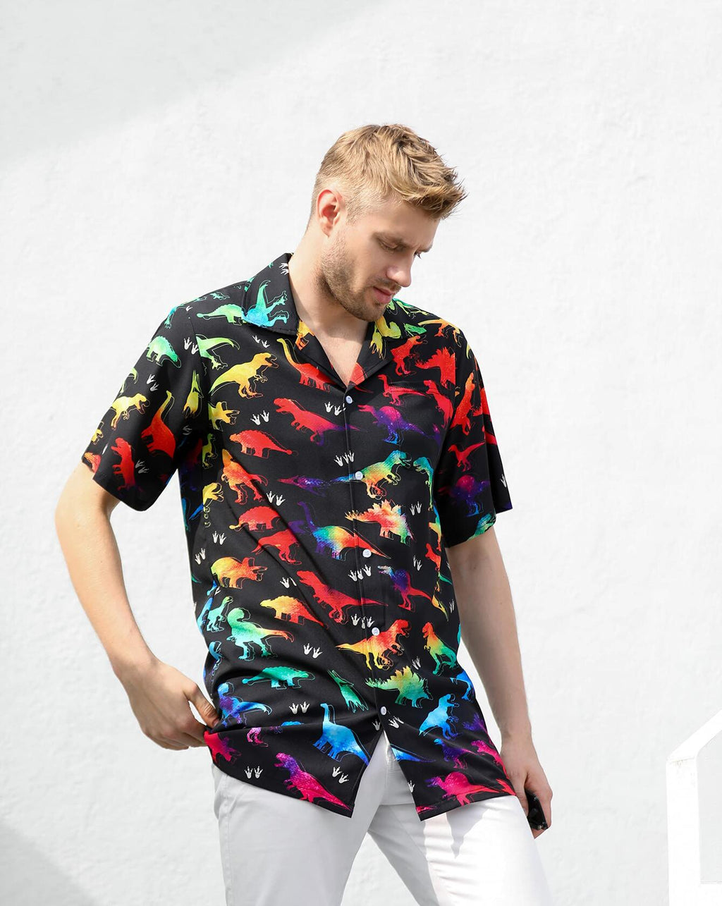 GADZILLE Mens Dinosaur Tie Dye Button Down Shirt Rainbow Size XXXL