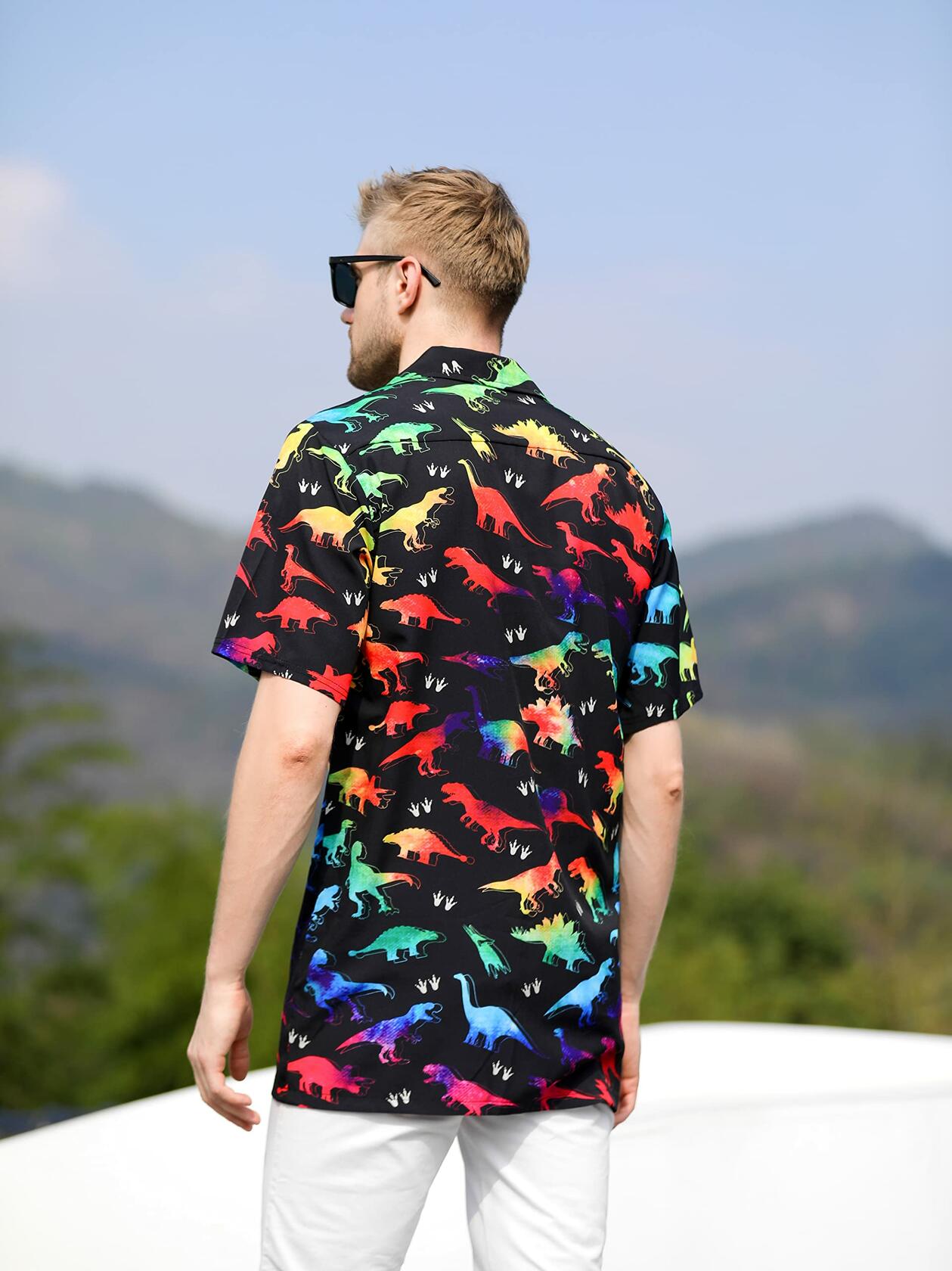 GADZILLE Mens Dinosaur Tie Dye Button Down Shirt Rainbow Size XXXL