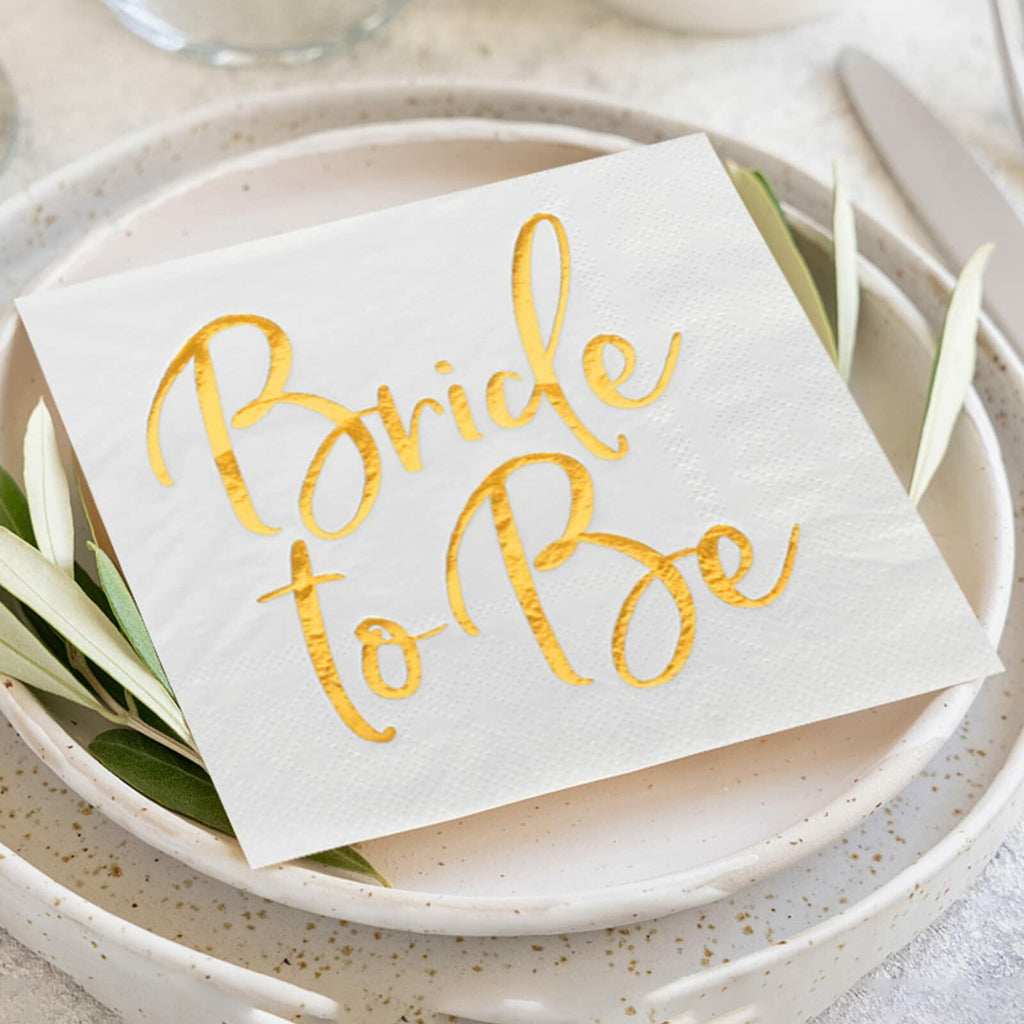 Apriciti Wedding Napkins White Gold Foil Miss to Mrs 50 Pack Disposable
