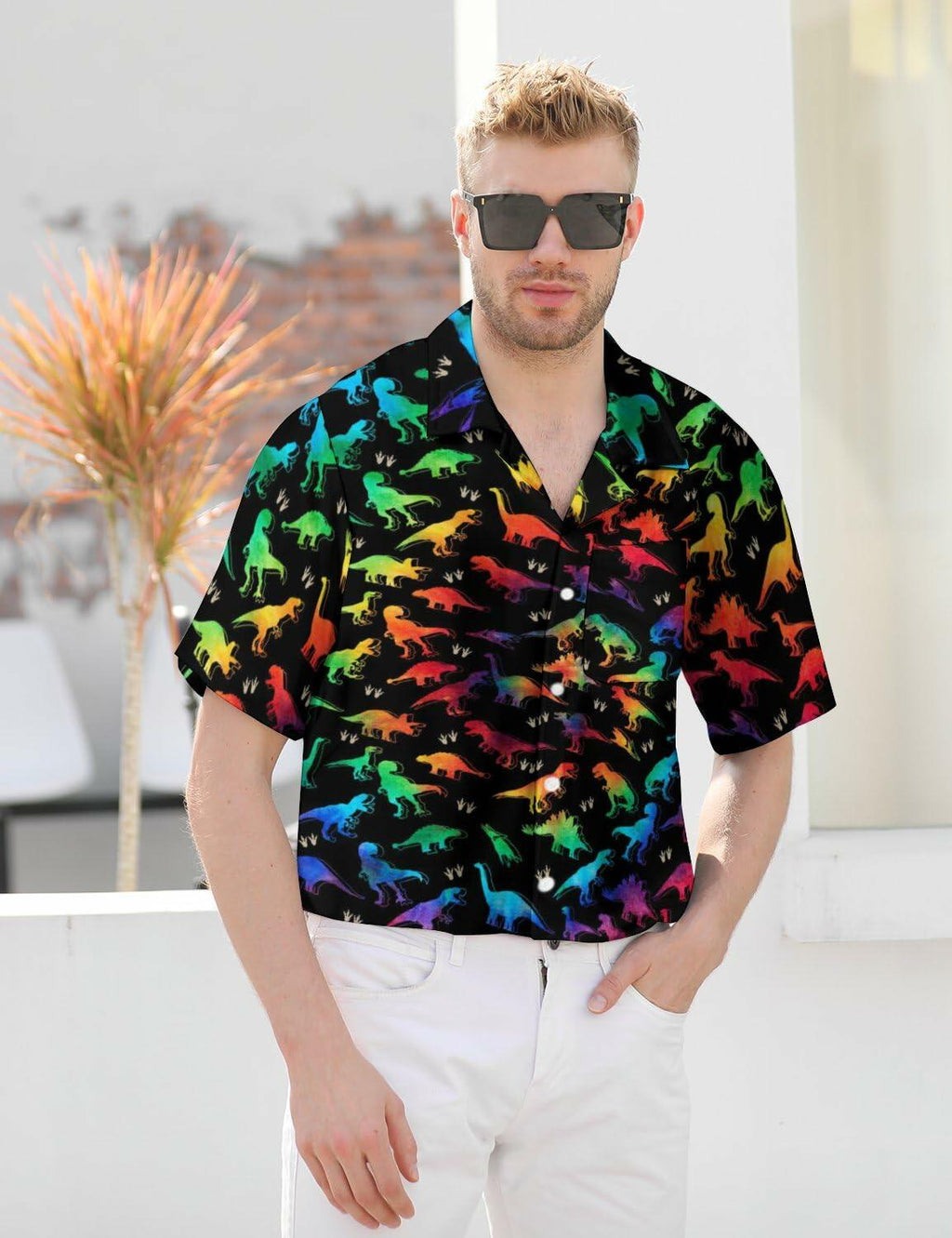GADZILLE Mens Dinosaur Tie Dye Button Down Shirt Rainbow Size XXXL