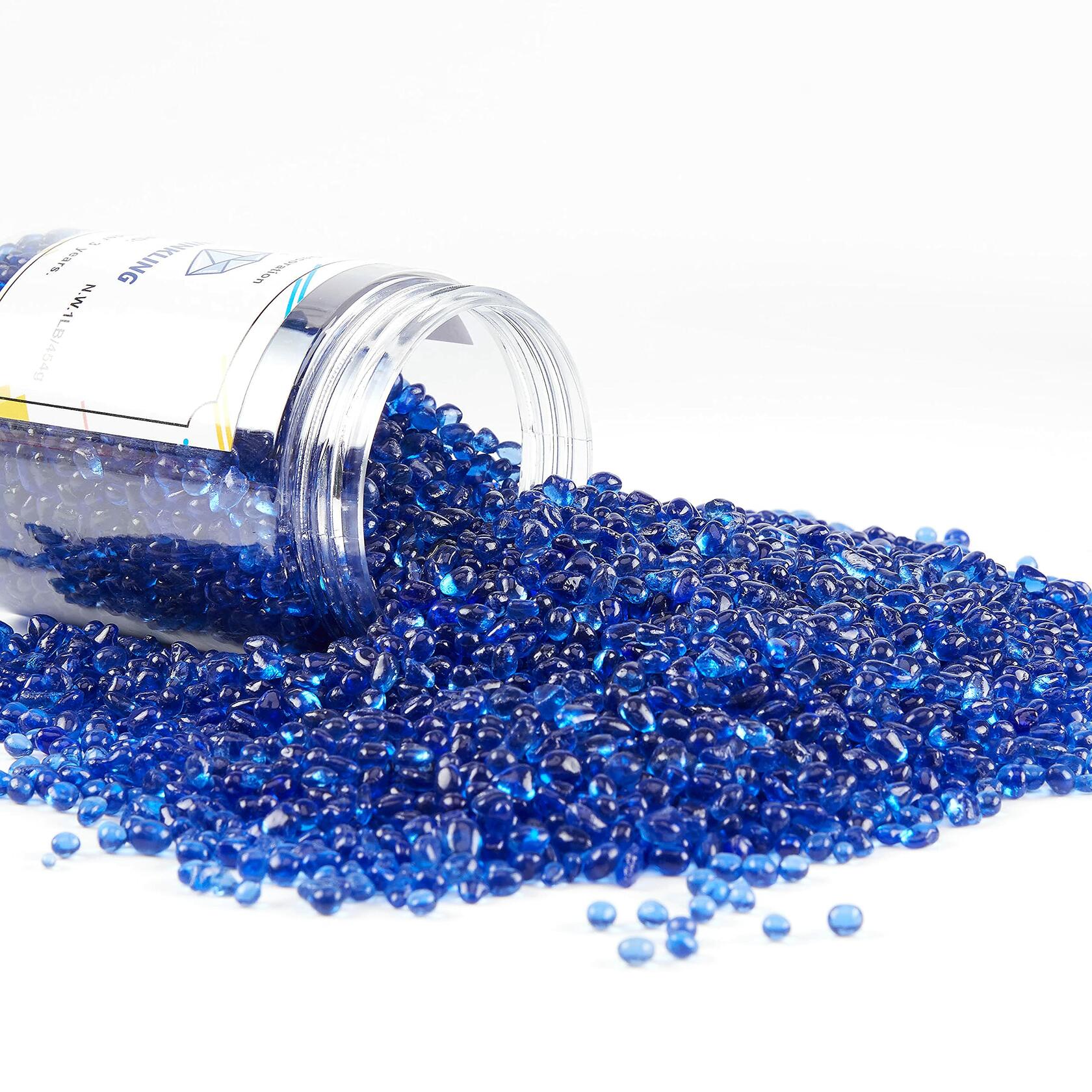 TWINKLING Fire Glass Stones 3-6mm 1lb Jar Cobalt Blue High Luster