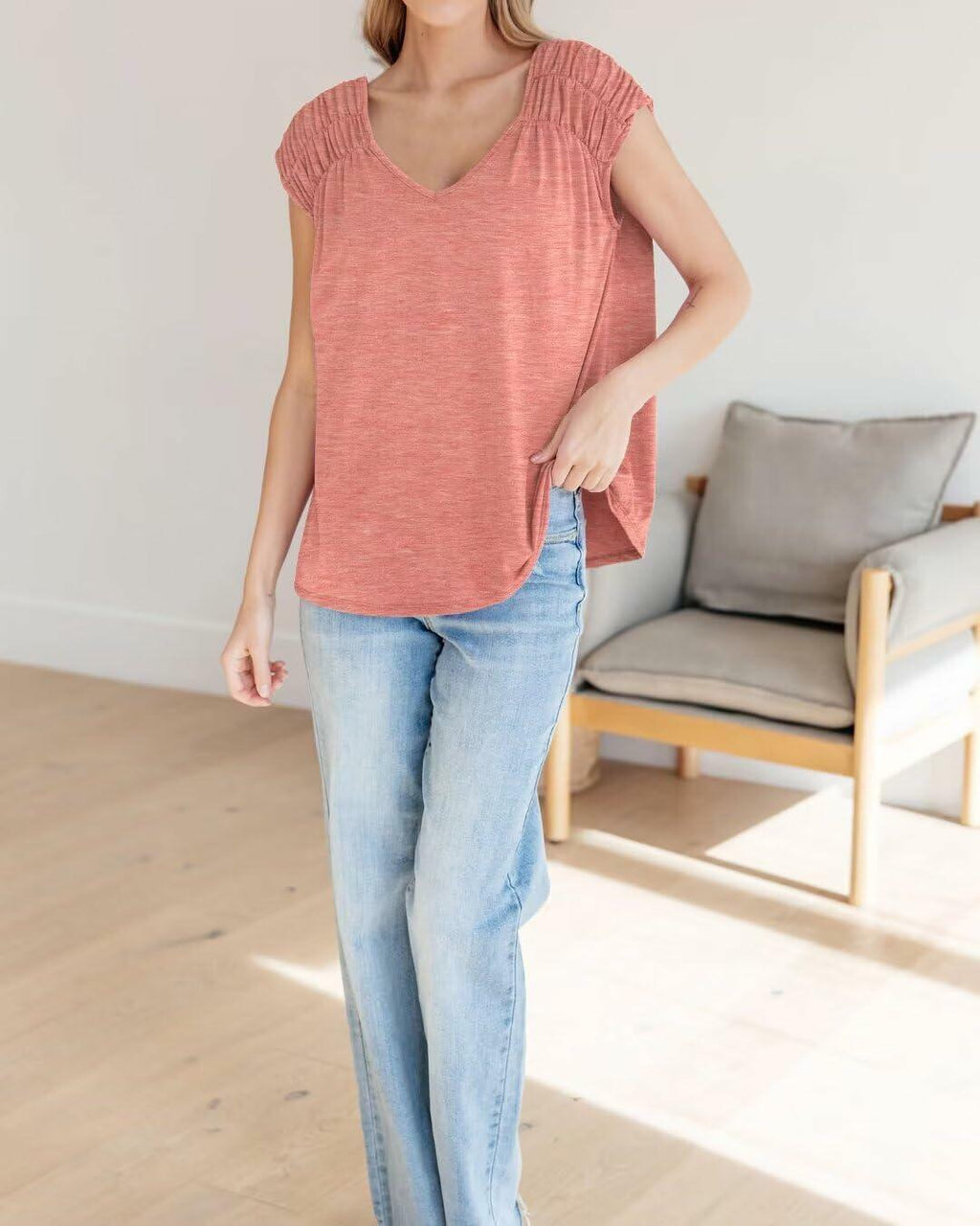 Bliwov Womens Cute Summer V Neck Short Sleeve Casual T Shirt Pink