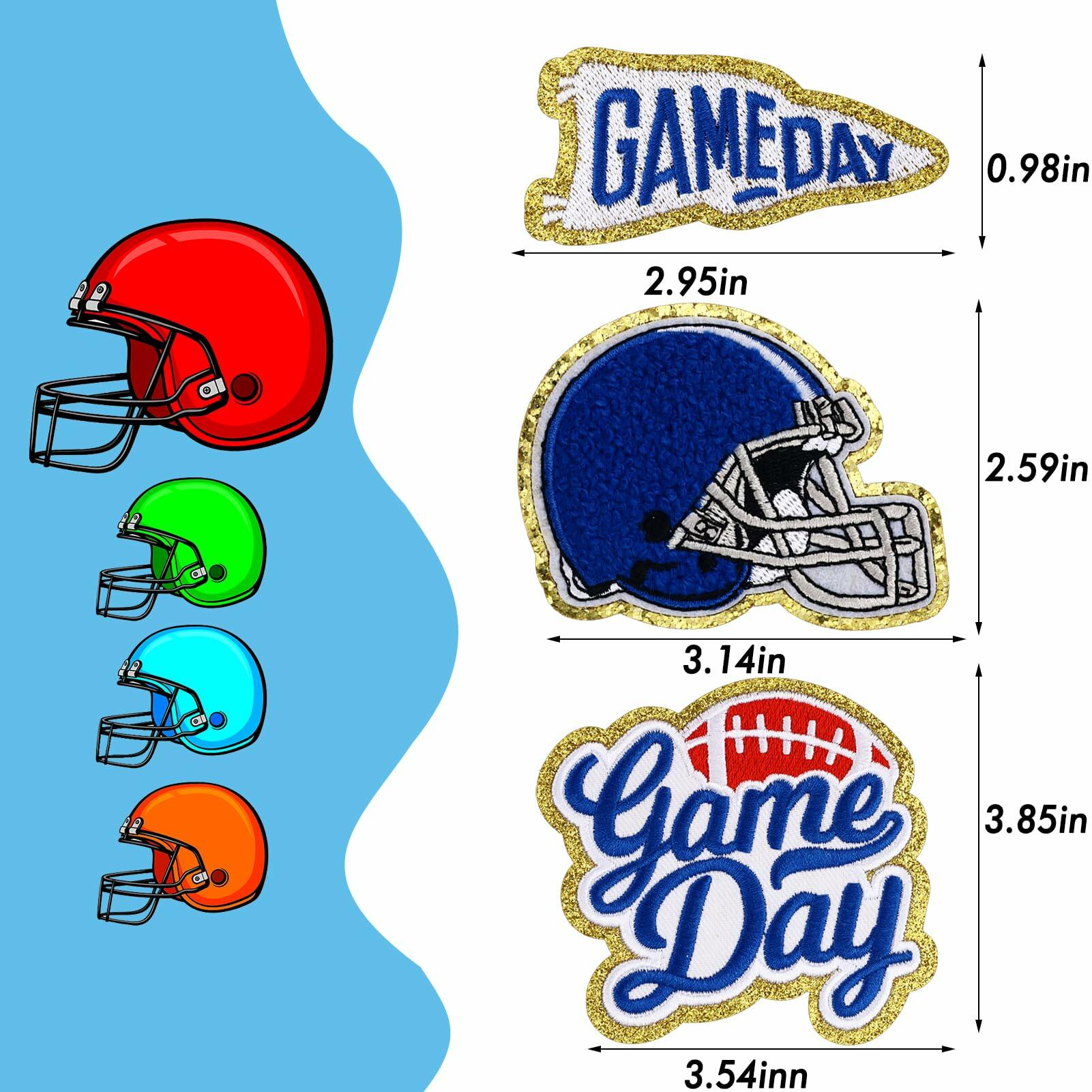 Tmtains Football Helmet Iron-On Patches Blue 6Pc Embroidered Game Day