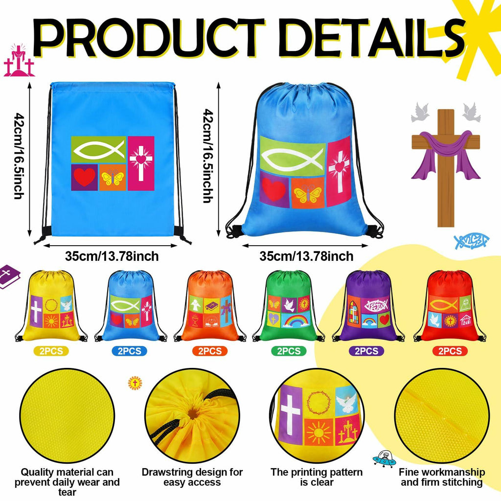 Kacctyen Christian Drawstring Bags 18 Pcs Polyester Multi-color Bulk Gift
