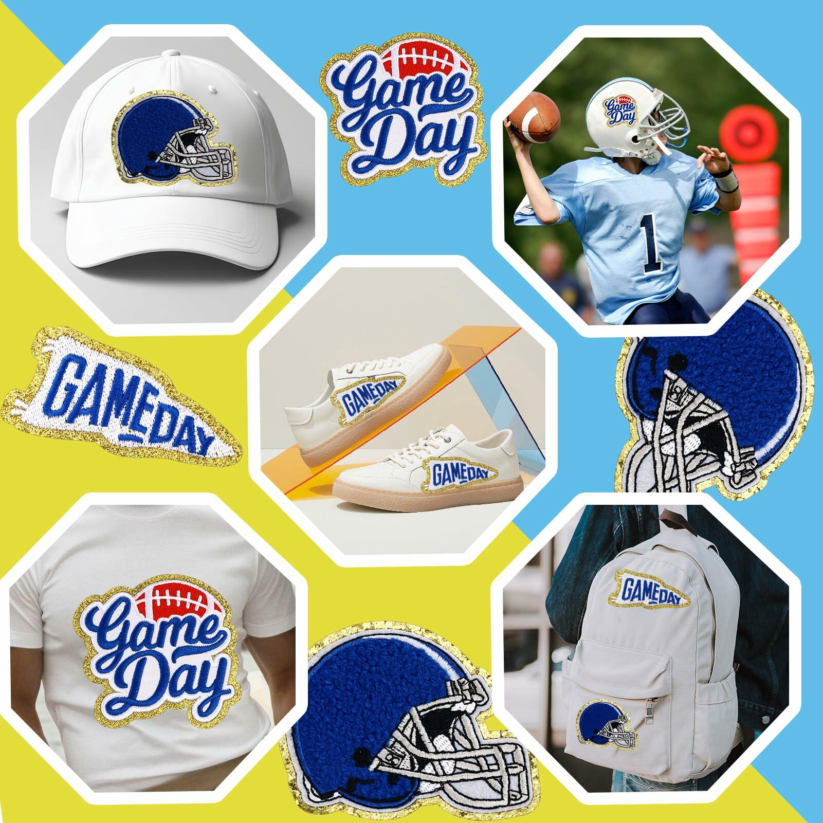 Tmtains Football Helmet Iron-On Patches Blue 6Pc Embroidered Game Day