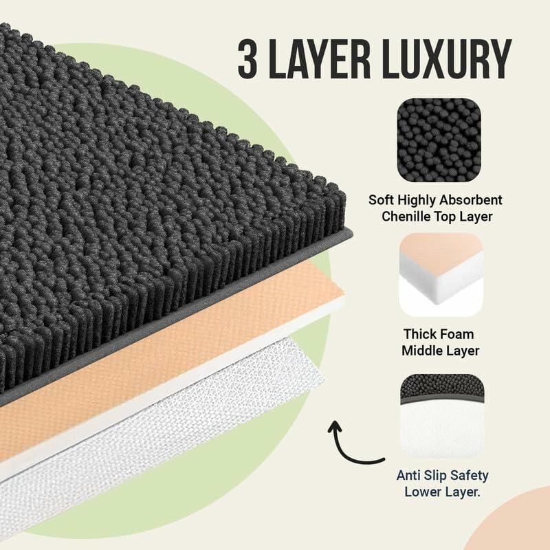 ITSOFT Plush Bathroom Rug 47x21 Charcoal Gray Non Slip Chenille Quick Dry
