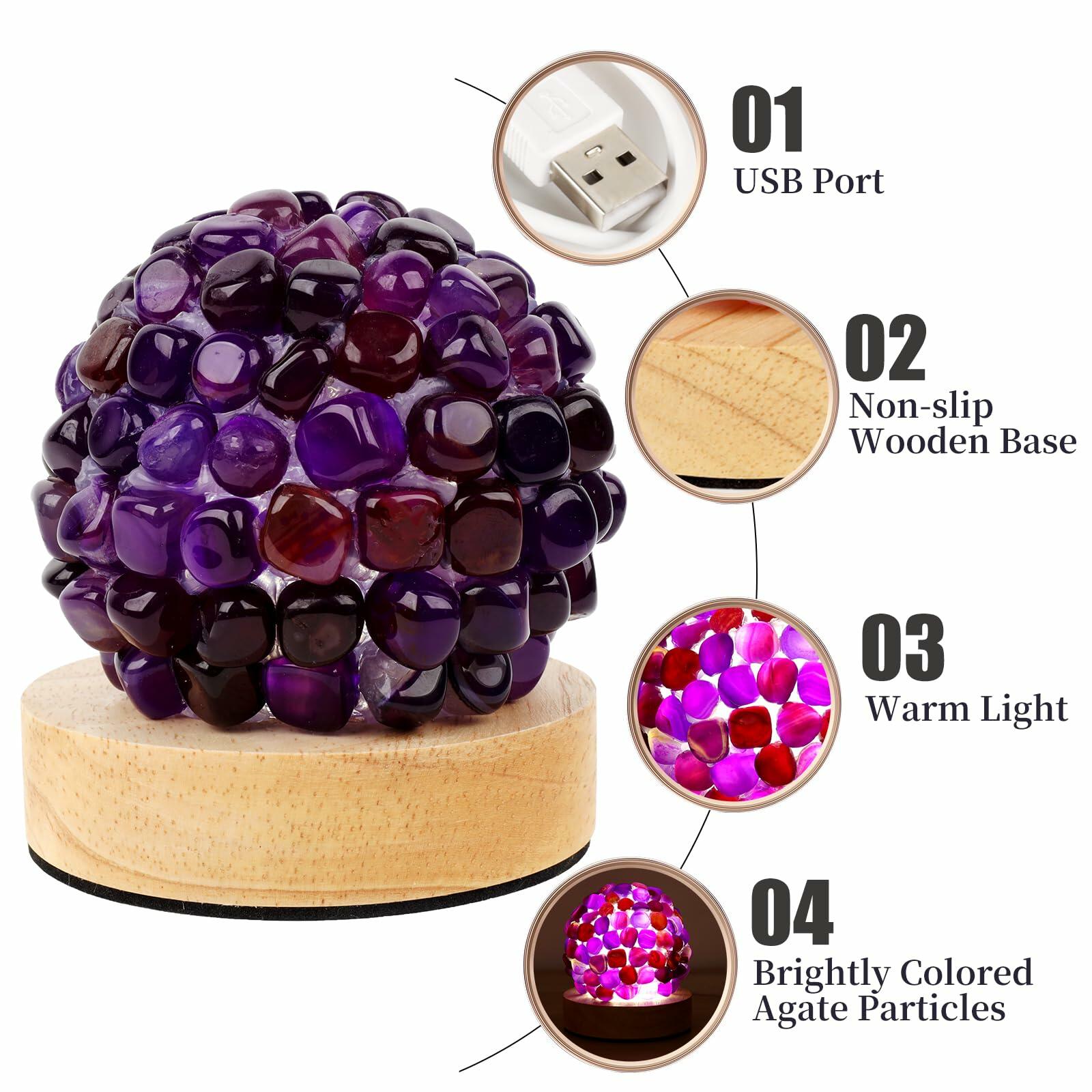 [Like New] Nizrsky Crystal Night Light Home Decor Lamp Purple Agate 0.86lb