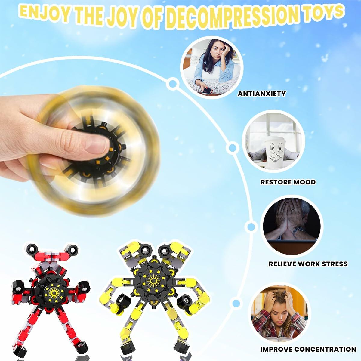 Deformation Fingertip Decompression Mechanical Gyroscope DIY Chain Red+Yellow