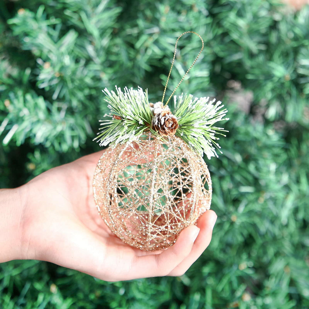 [Like New] Christmas Ball Ornaments 4pc Set Champagne Pinecone Rattan String
