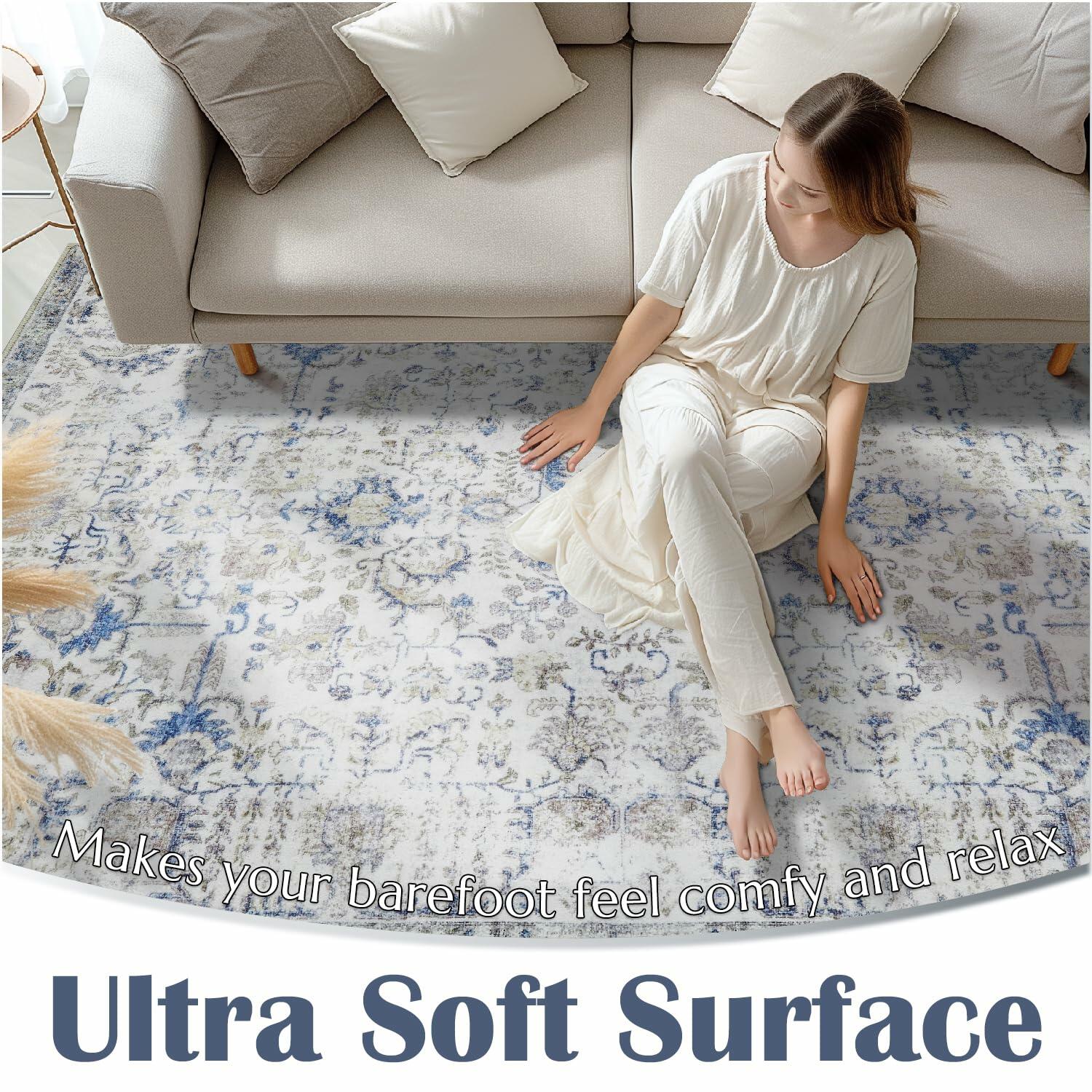 jinchan Area Rug 5x7 Vintage Floral Oriental Washable Non Slip Taupe