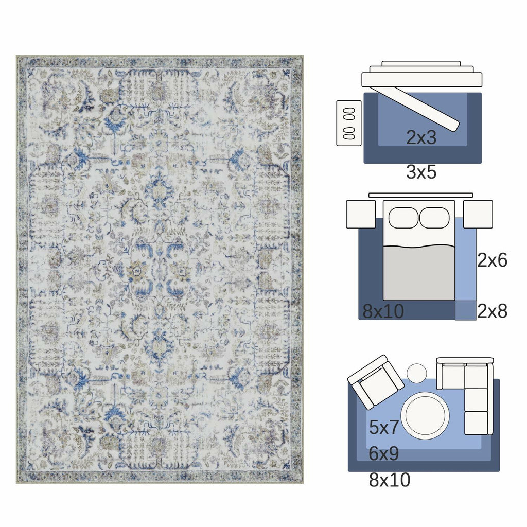 jinchan Area Rug 5x7 Vintage Floral Oriental Washable Non Slip Taupe