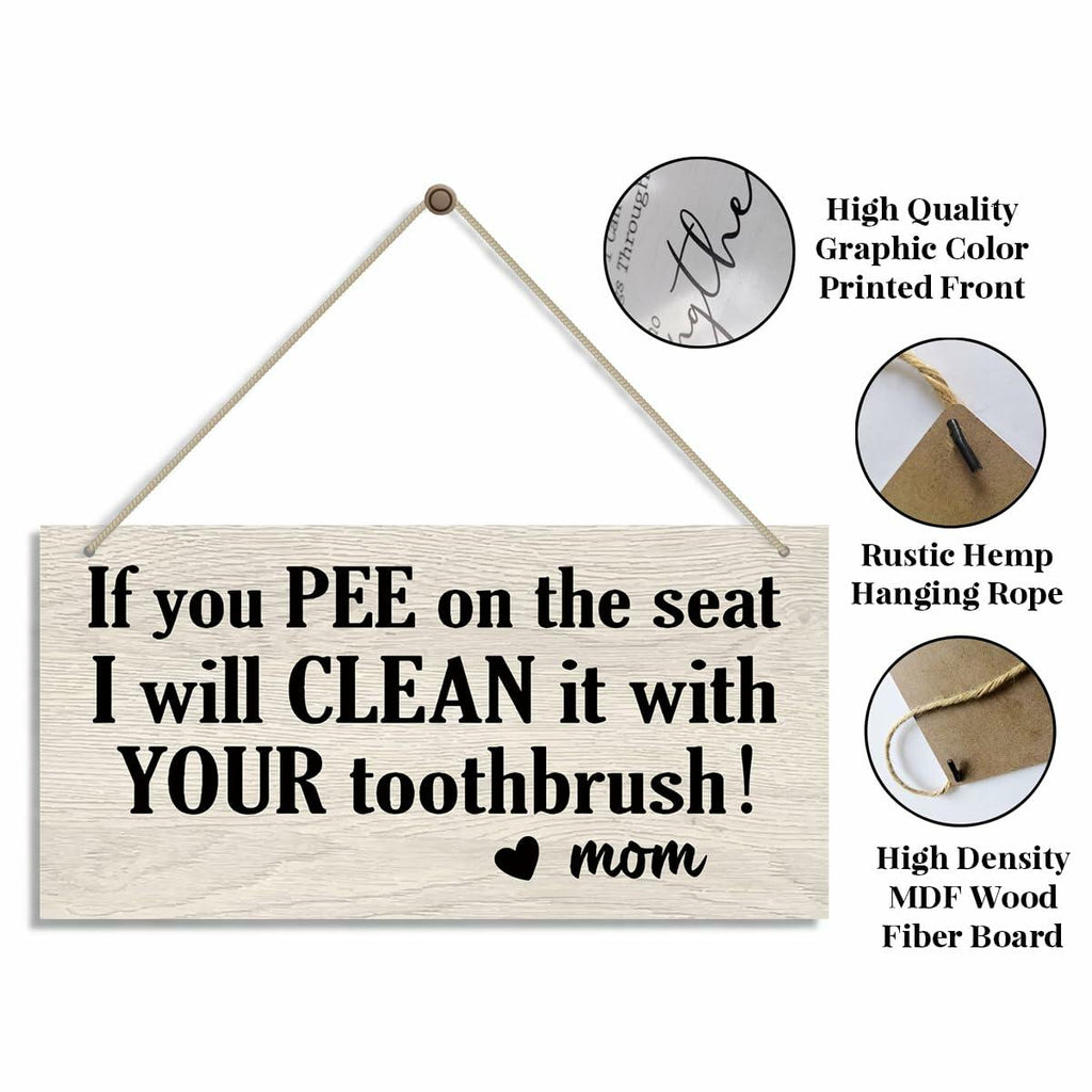 Bathroom Decor Hanging Wood Plaque with Rope Farmhouse Style Wall Sign