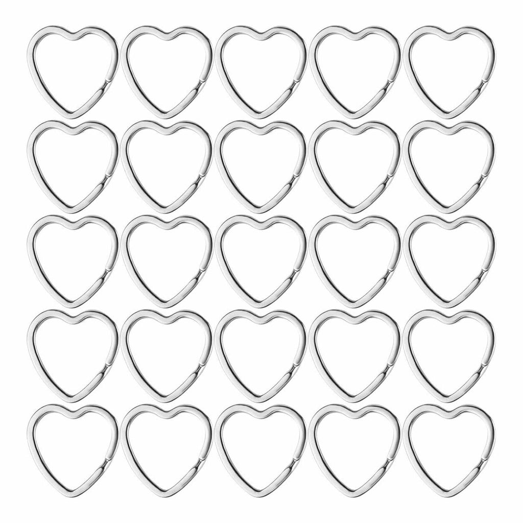 Mandala Crafts 1.2" Silver Heart Metal Key Rings 25 Count