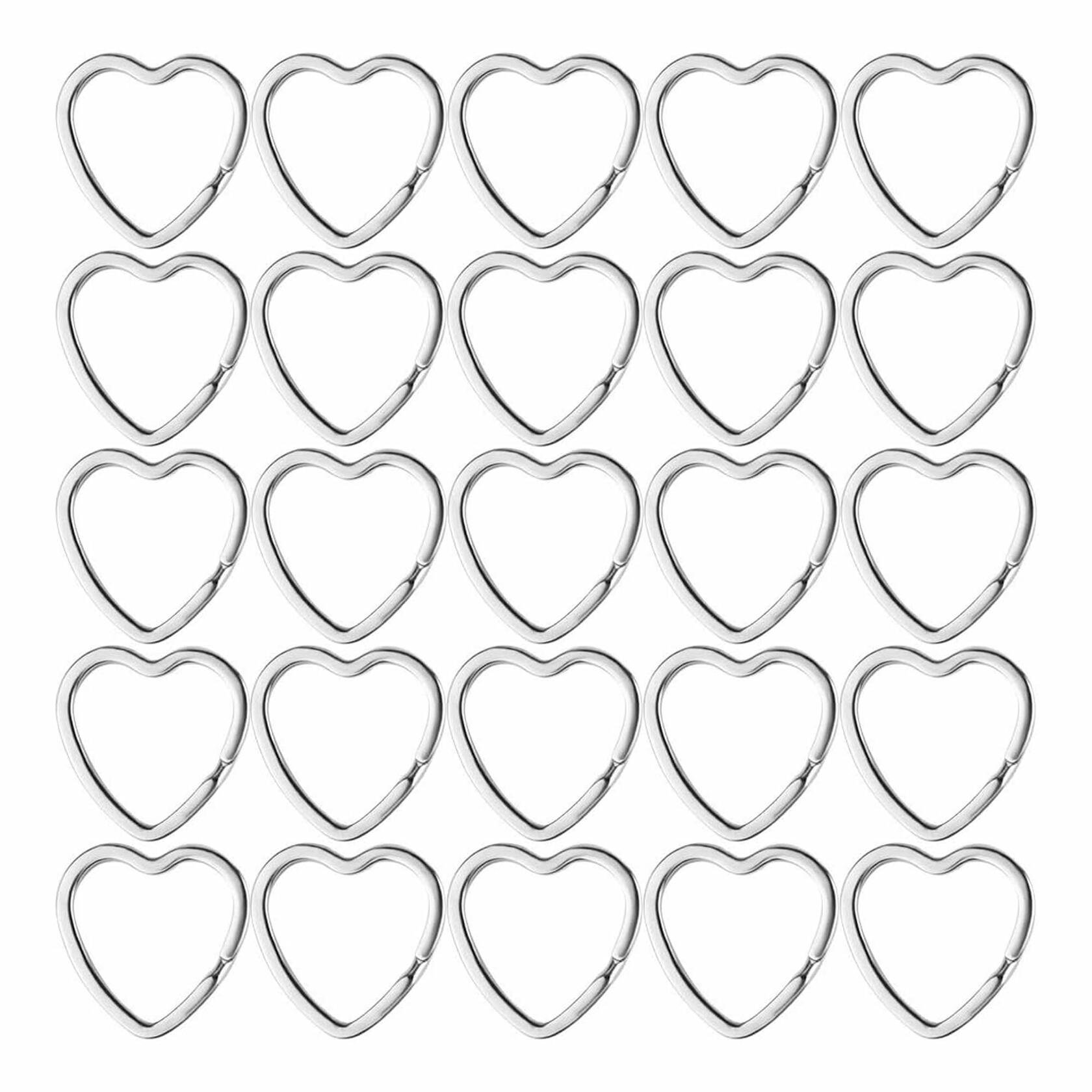 Mandala Crafts 1.2" Silver Heart Metal Key Rings 25 Count