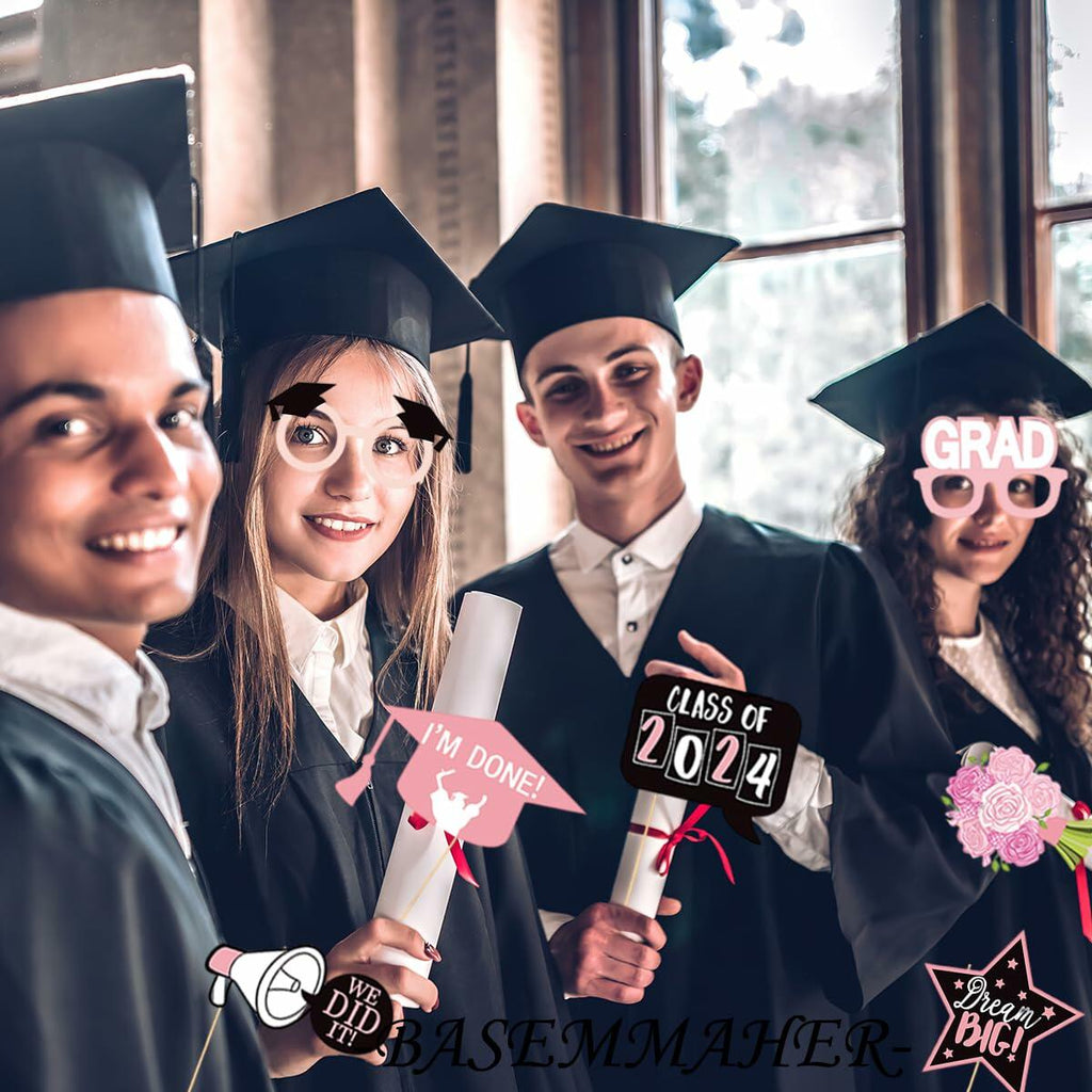 Graduation Photo Booth Props 24Pcs Party Supplies 2024 Class Congrats Grad