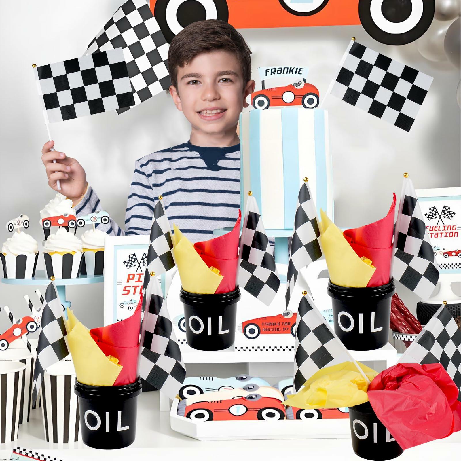 [Like New] HFYZZ Racing Table Centerpieces Set of 8 with Flags Buckets Stickers