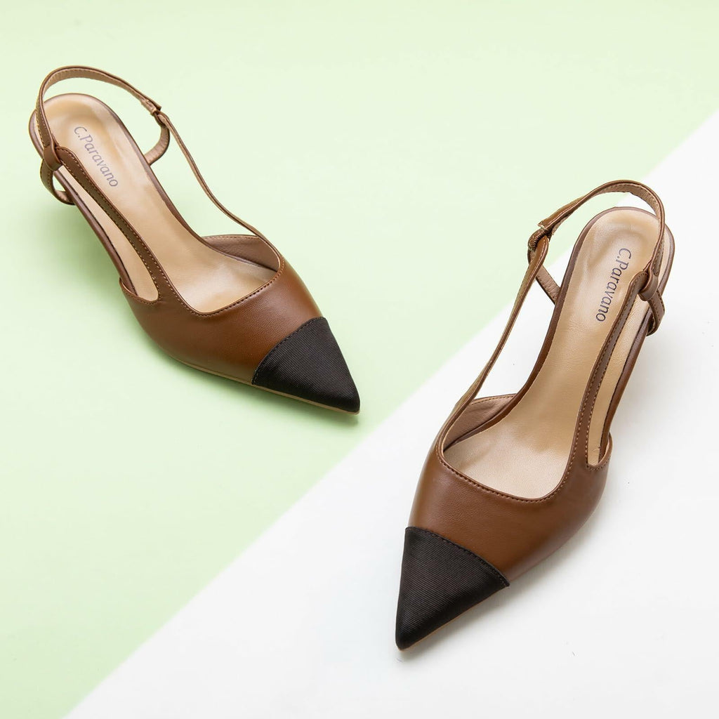 C.Paravano Women's Pointed Toe Slingback Pumps Brown Heels Size 6