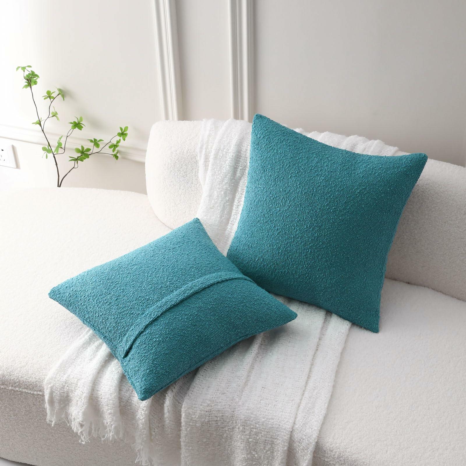 [Like New] FUTEI Teal Blue Decorative Throw Pillow Covers 16x16 Inch Pack of 2