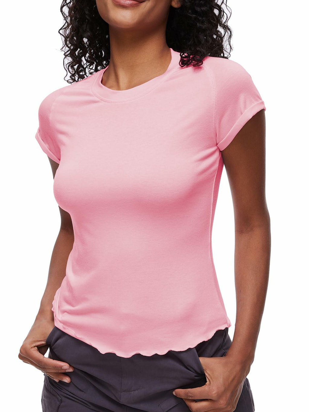 Womens Tops Short Sleeve T Shirts Round Neck Summer Fashion Clothes Y2K Pink L