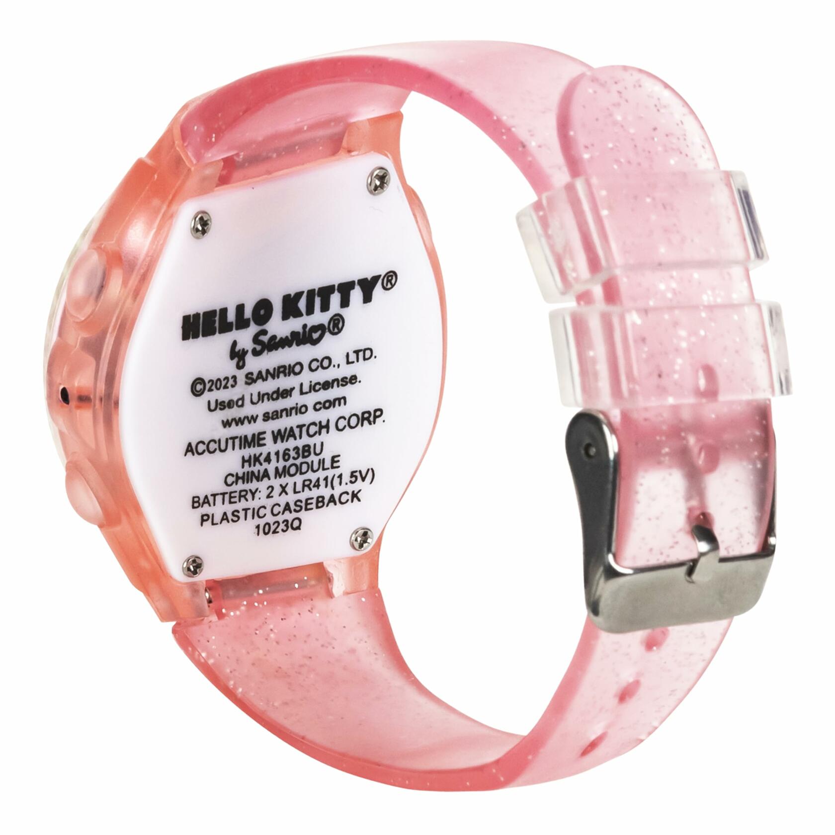 Sanrio Hello Kitty Kids LCD Watch Pink Glitter Strap Iridescent Bezel