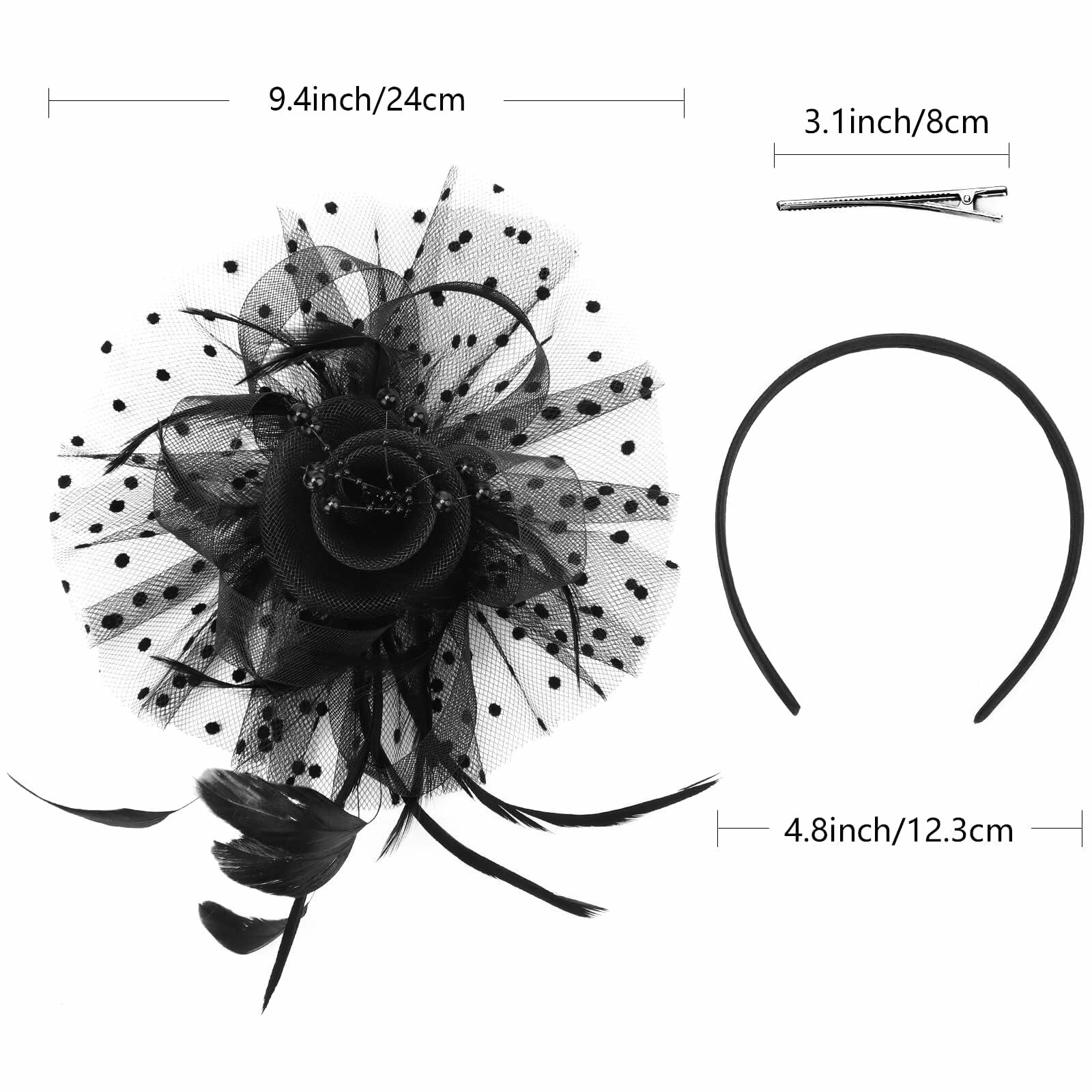 SHUERIET Women Feather Veil Floral Headband Hat Navy