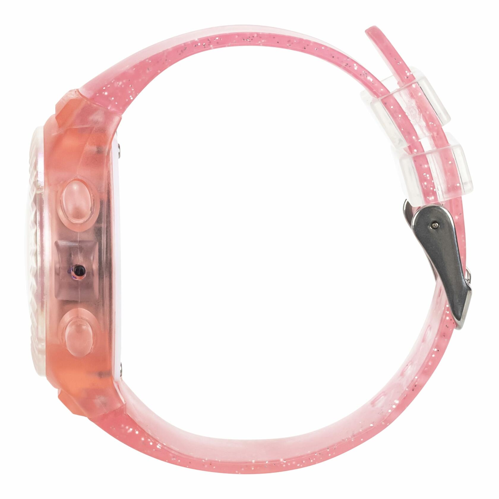 Sanrio Hello Kitty Kids LCD Watch Pink Glitter Strap Iridescent Bezel