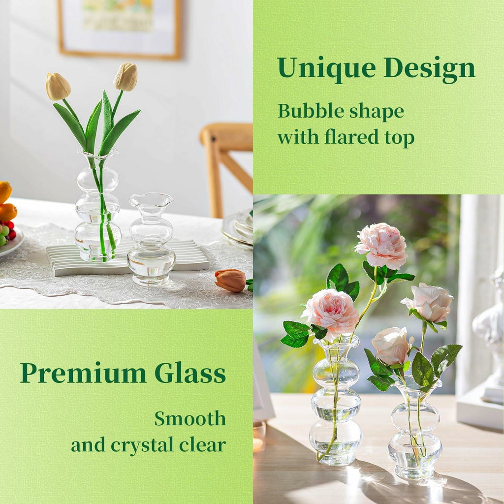 Hewory Glass Bubble Bud Vase Small Clear Glass Flower Vase for Single Stem