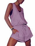 Yidarer Women's Sleeveless Workout Romper Jumpsuit with Pockets Purple Size S
