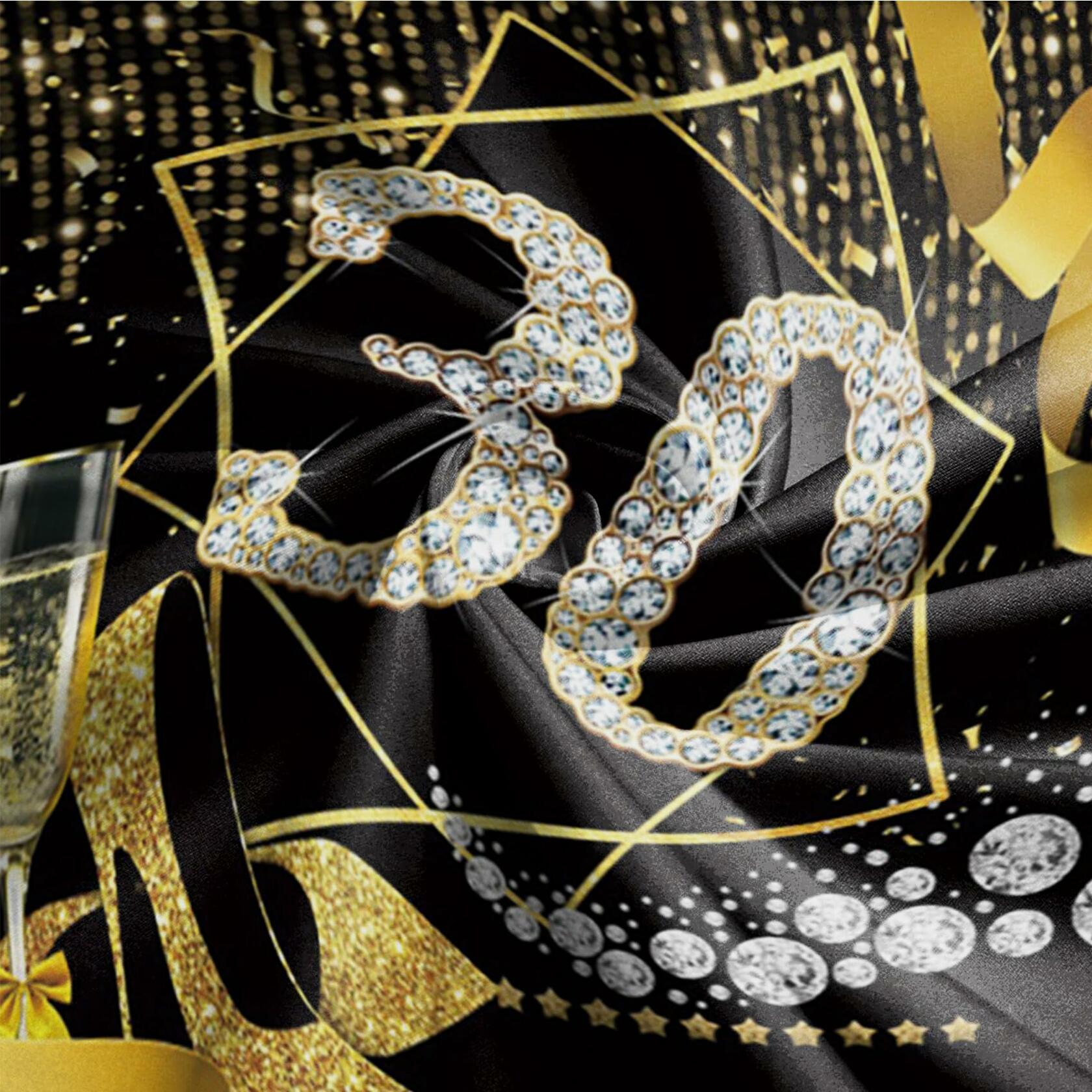 Baocicco 7.5ft 30th Birthday Round Backdrop Black Gold Glitter Ribbon