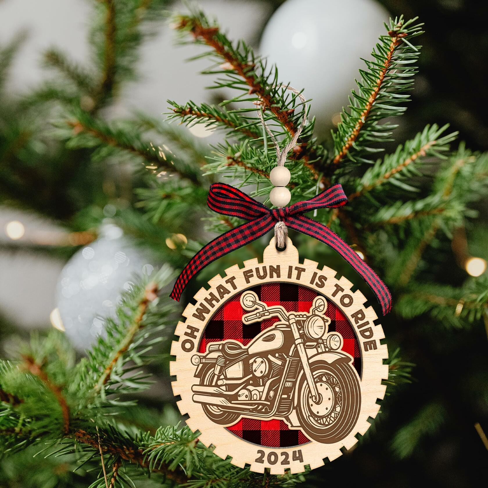 Motorcycle Wood Christmas Tree Ornaments 2024 Handmade Wooden Xmas Decor