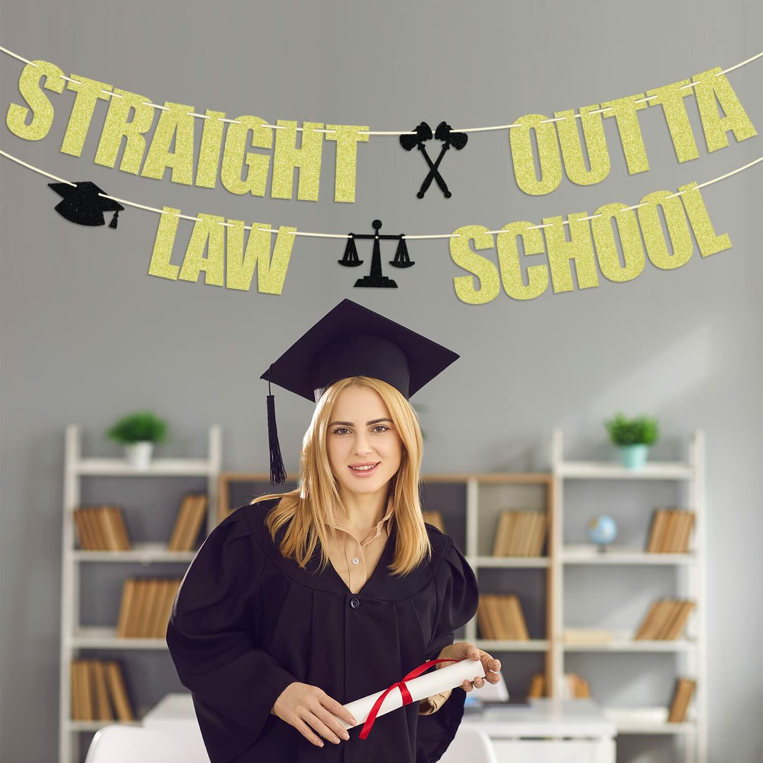 Straight Outta Law School Banner Graduation 2025 Glittery Congrats Lawyer