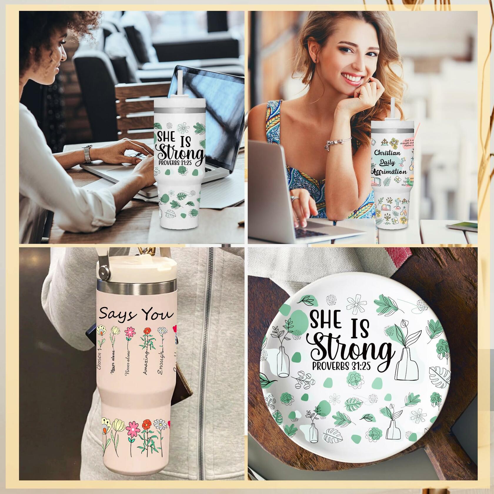 UV DTF Cup Wrap Transfer 6 Sheets Bible Verse Floral Waterproof 40oz Tumbler