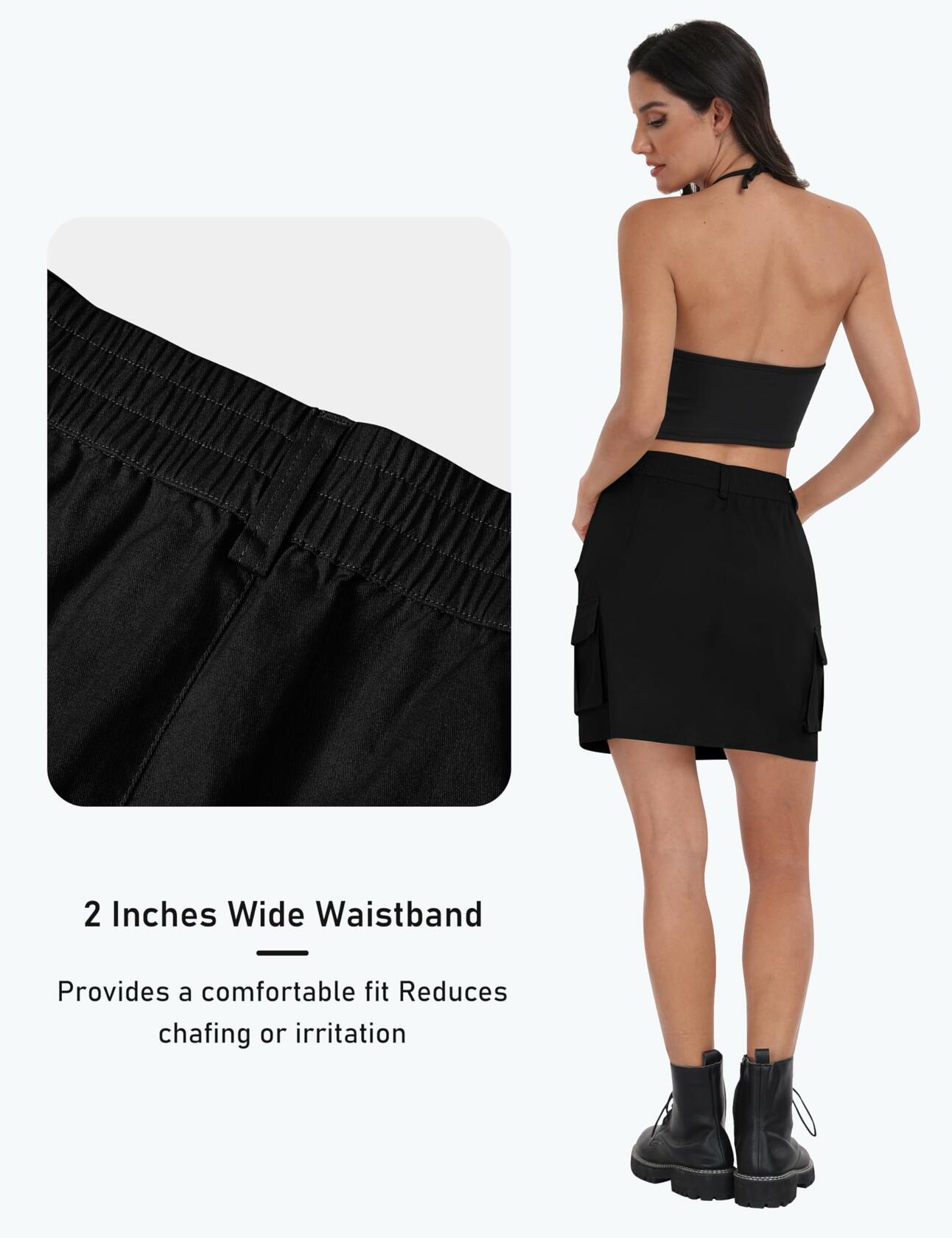 MoFiz Women's 18" Knee Length Golf Skirt Athletic Casual Cargo Black XS Size XS