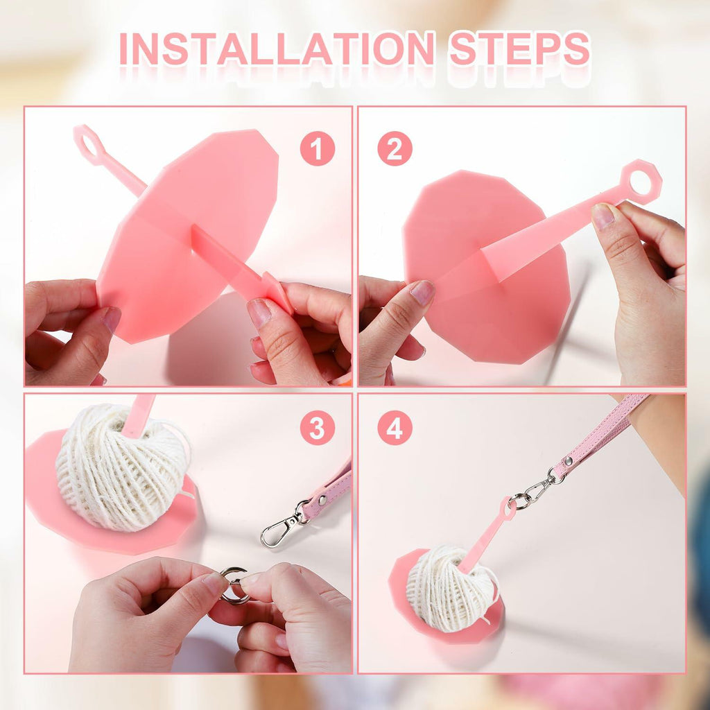 Portable Wrist Yarn Holder Leather Strap Yarn Spinner Organizer Pink