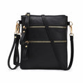 AMELIE GALANTI Small Vegan Crossbody Purse Bag Triple Zipper Black