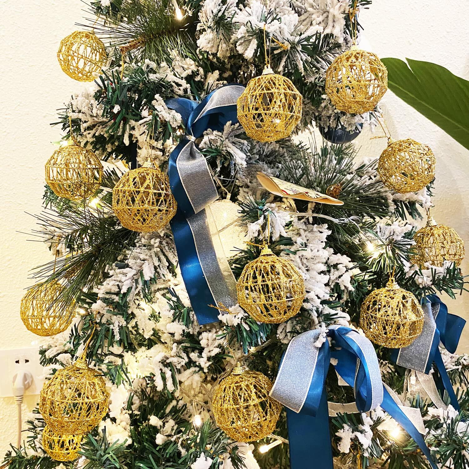 16 Golden Christmas Balls Ornaments 2.36in Gold Glitter Tree Decor