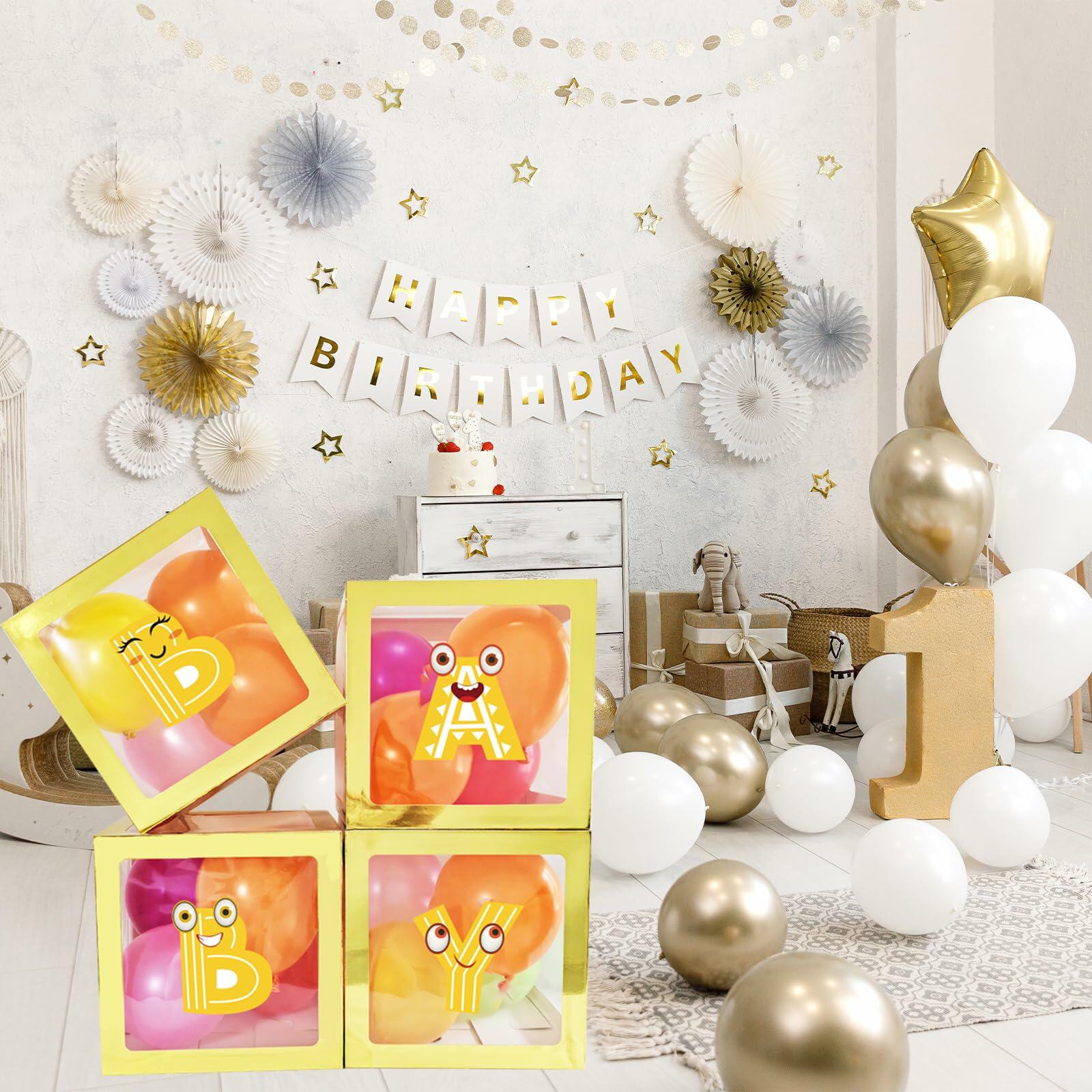 [Like New] Onteftshop Baby Boxes Letters Party Decorations Transparent Gold 4pcs