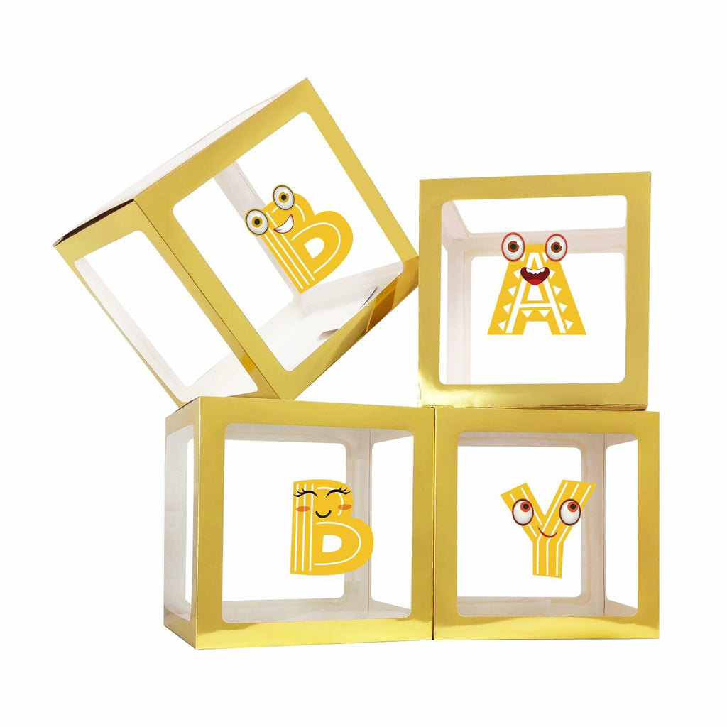 [Like New] Onteftshop Baby Boxes Letters Party Decorations Transparent Gold 4pcs