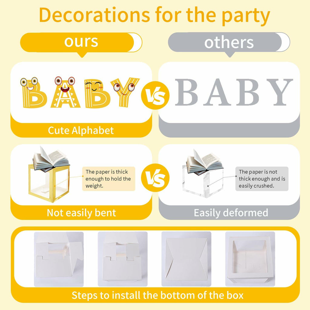[Like New] Onteftshop Baby Boxes Letters Party Decorations Transparent Gold 4pcs