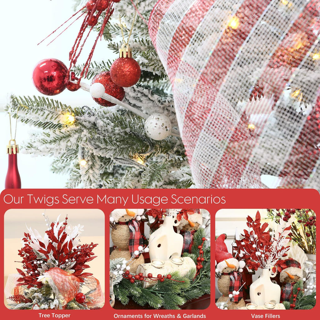 Sea Team Christmas Tree Branches Ornaments Twigs 15-Inch Champagne White 6-Pack