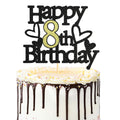 Sumerk 8th Birthday Cake Topper Black Gold Glitter Party Decoration