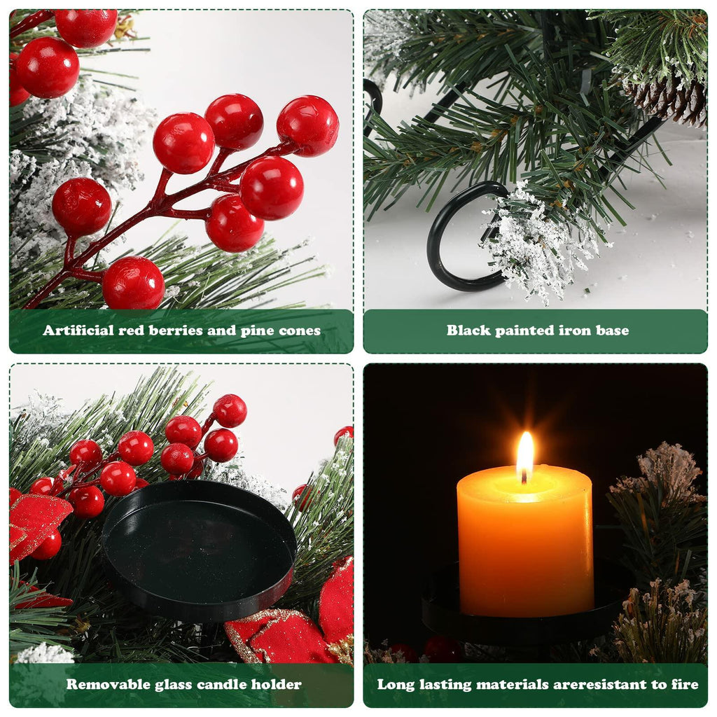 [Like New] 30" Artificial Christmas Centerpiece Red Flowers Berries Pinecones 3 Candle