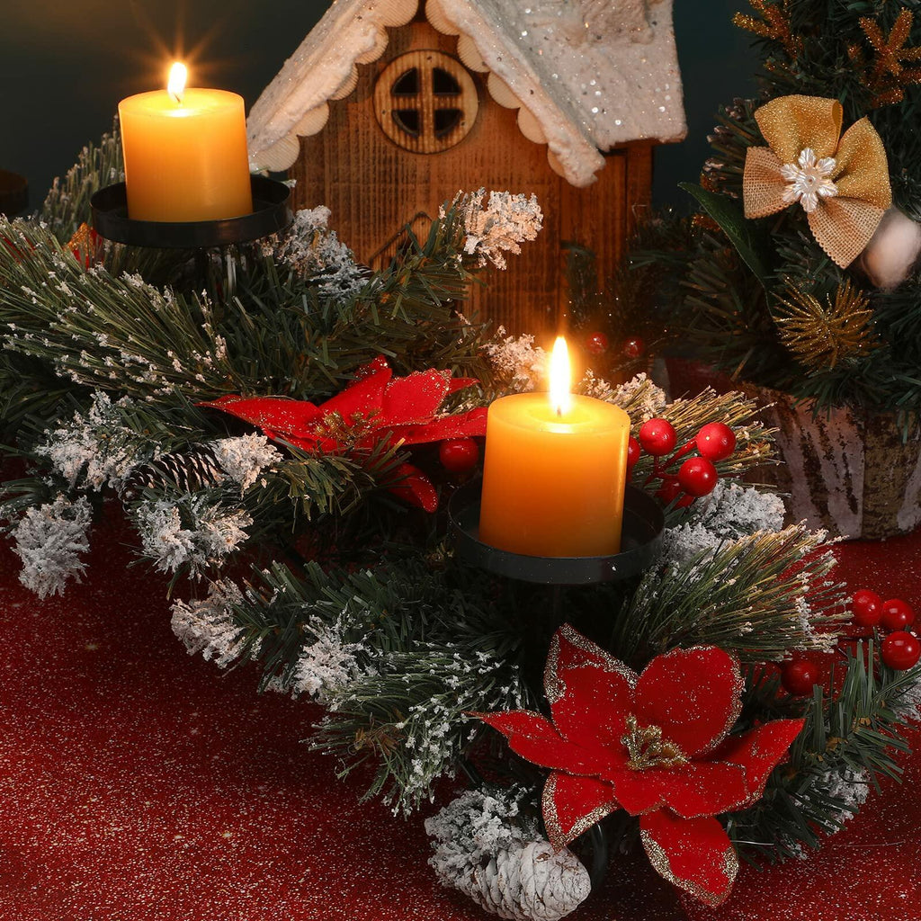 [Like New] 30" Artificial Christmas Centerpiece Red Flowers Berries Pinecones 3 Candle