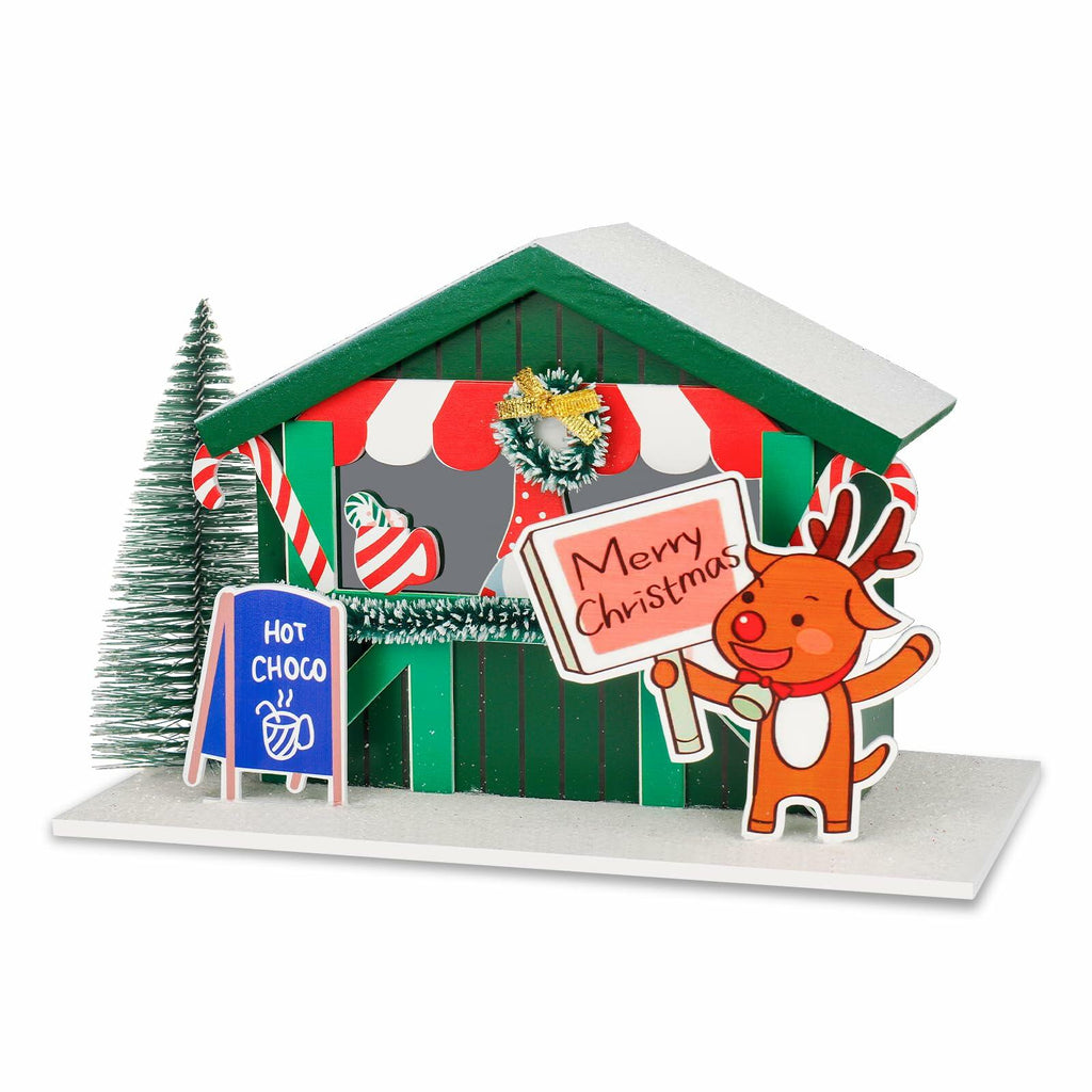 [Like New] Zqoyn LED Christmas Village House Decor Set Deer Indoor Table Decor