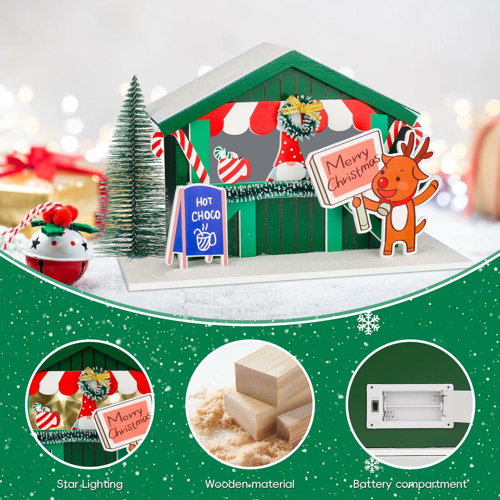 [Like New] Zqoyn LED Christmas Village House Decor Set Deer Indoor Table Decor