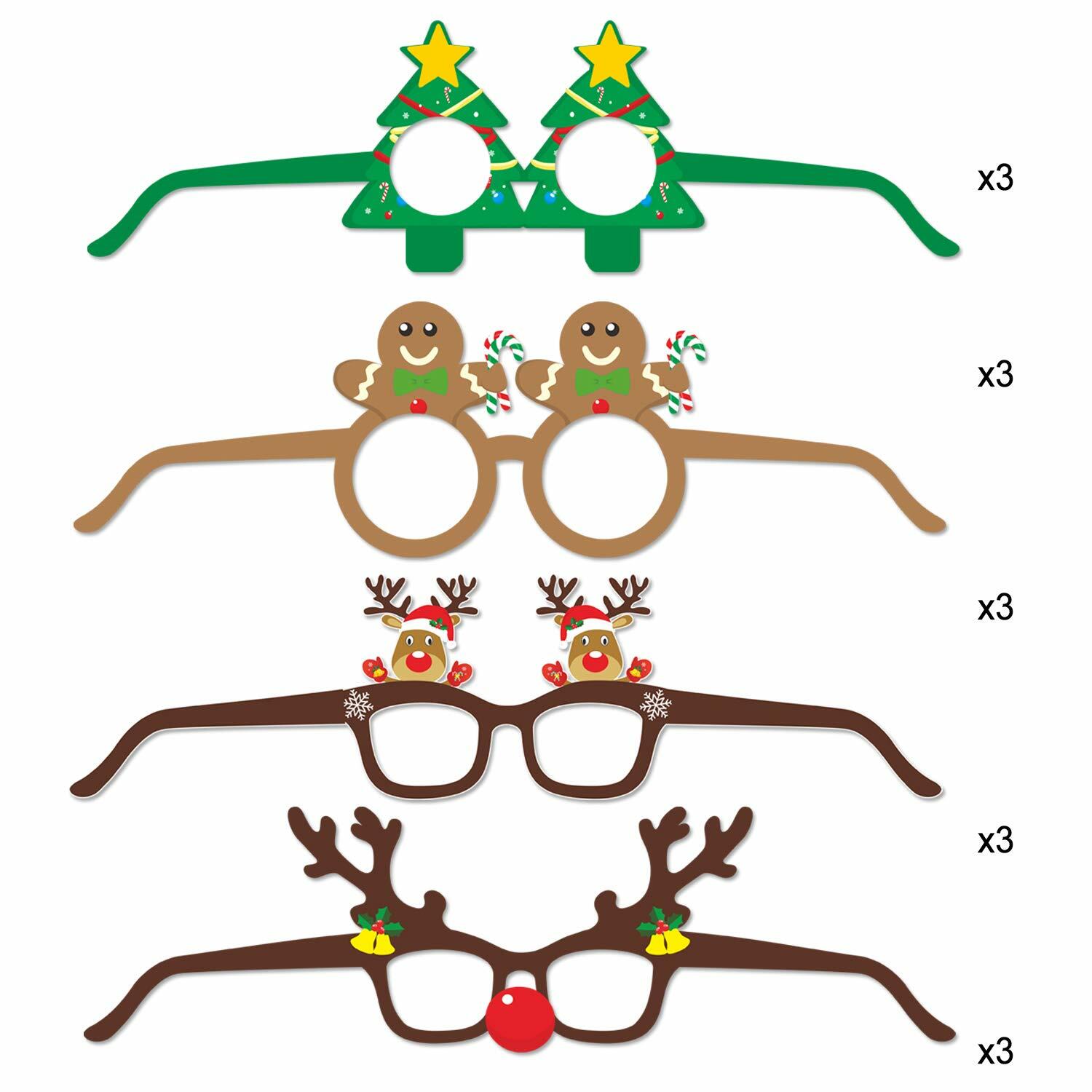 [Like New] HOWAF 27pcs Christmas Paper Glasses Santa Snowman Gingerbread Kids