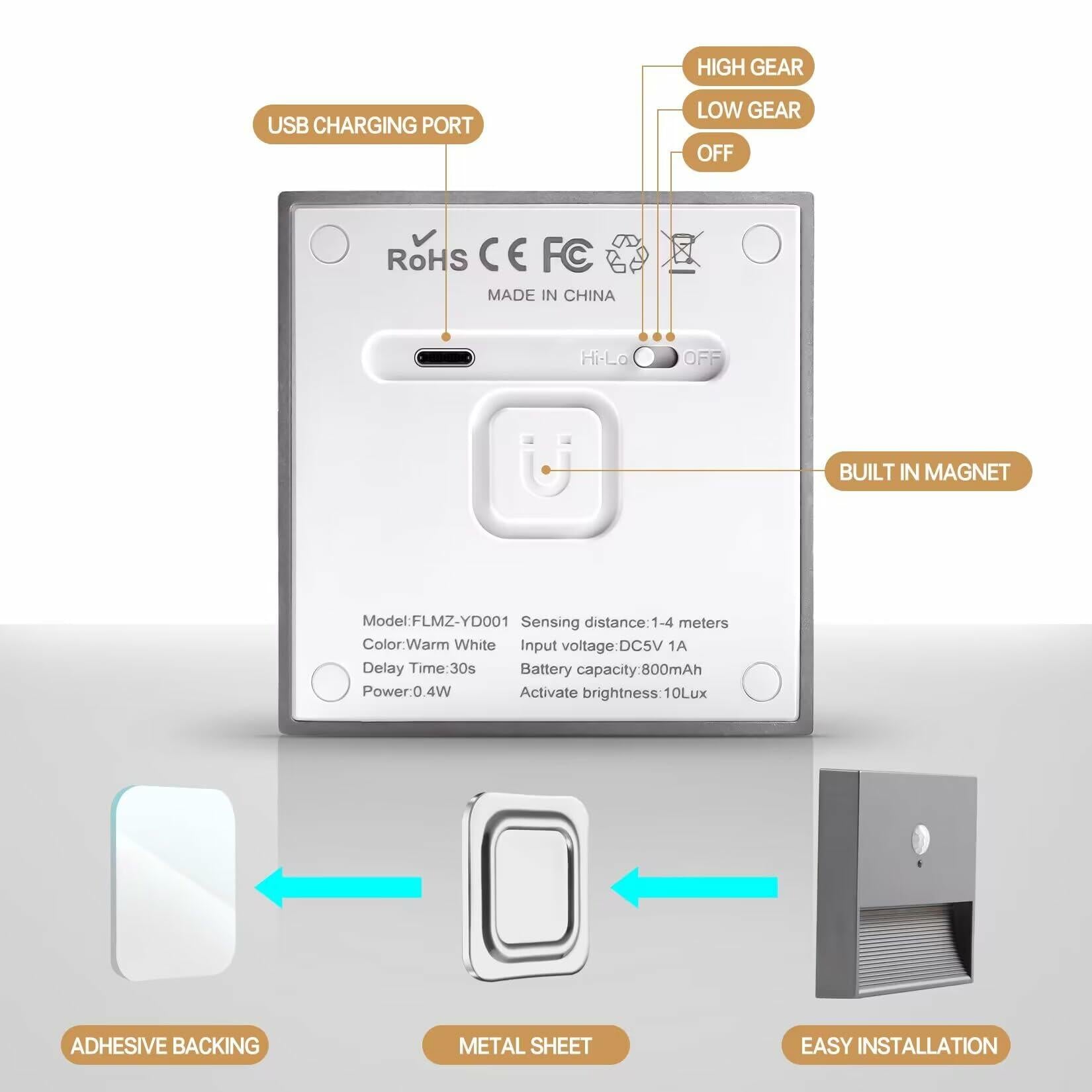 [Like New] Rechargeable Motion Sensor Night Light Warm White Adjustable Brightness 1 Pack